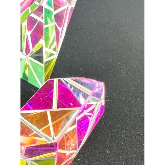 Colorful Crystal Prism Small Obelisks Set Of 2 Rainbow Reflective READ HAS CHIPS - Picture 4 of 14